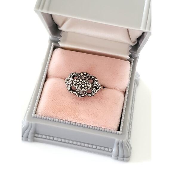 Vintage Estate Marcasite Swirl Sterling Silver Ring - Picture 1 of 5